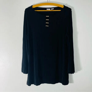 Chico’s Travelers Black Tunic Top w Silver Neckline Detail Chico’s Size 1 Size M